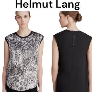 Helmut Lang  Resid Print Satin Sleeveless Blouse Black White small